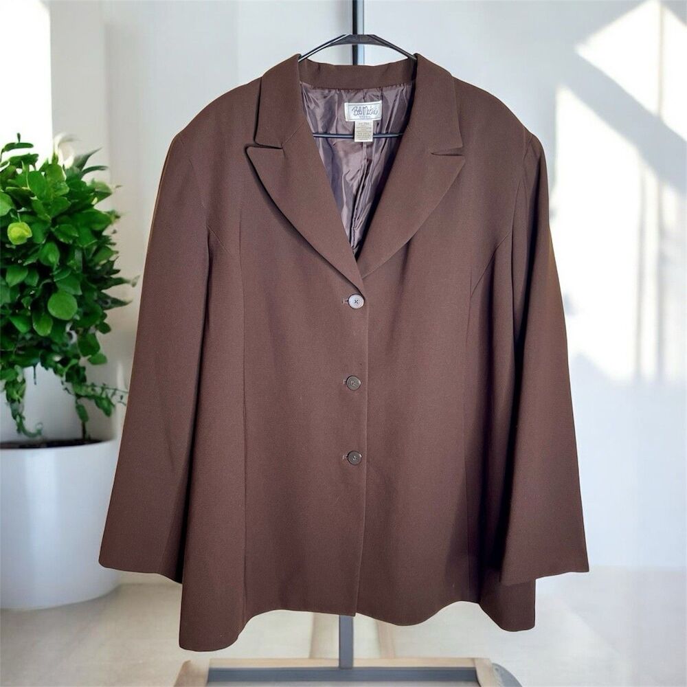 Bob Mackie Studio Brown Blazer Jacket Sz 28w Single Breasted Side Pockets Lined